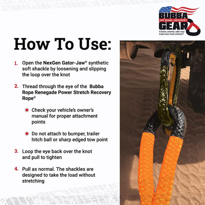 Bubba Rope 3/4 Inch x 30 Ft. Blaze Orange Eye Off-Road Jeep Recovery Gear Set, large image number 1