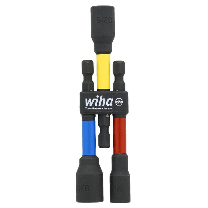 Wiha Color Coded Magnetic Nut Setter SAE 3 Piece Set, 3 Inch
