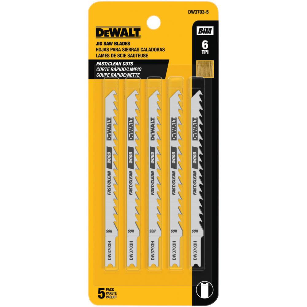 DEWALT 4in 6 TPI U-Shank Fast Smooth Wood Cutting Cobalt Alloy Steel Jig Saw Blade 5pk, large image number 1