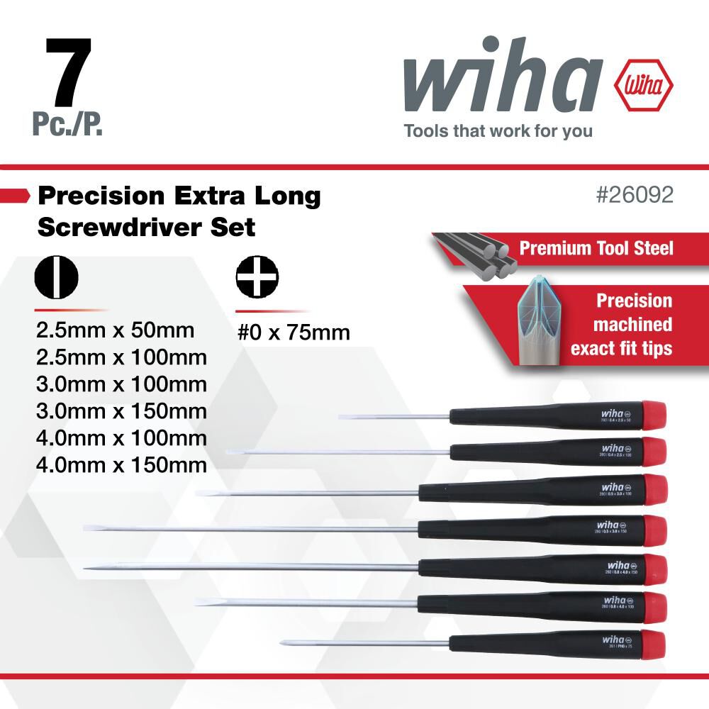 Wiha Precision Slotted and Phillips Screwdriver Set 7 Pieces, large image number 3