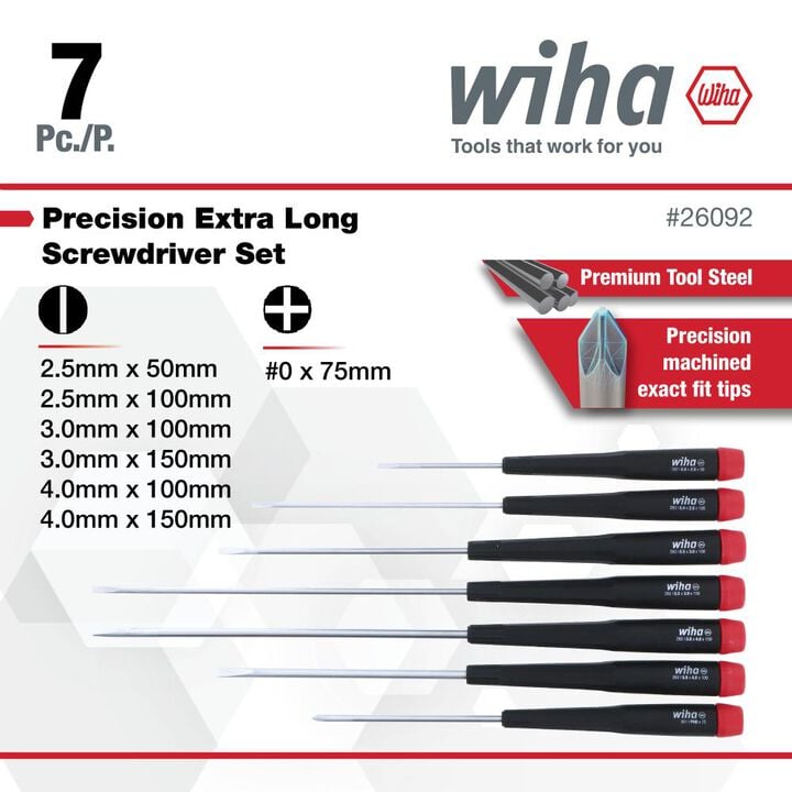 Wiha Precision Slotted and Phillips Screwdriver Set 7 Pieces, large image number 2