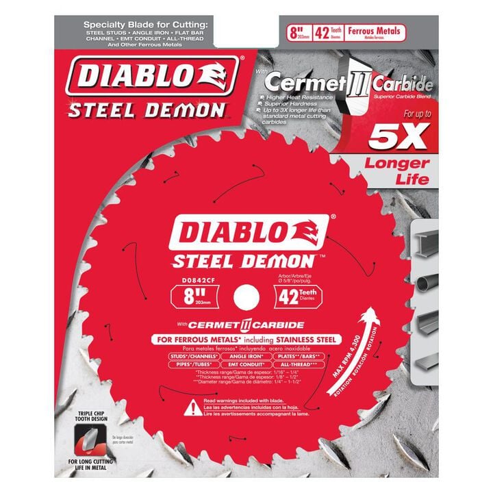 Diablo Tools 8 inch x 42 Tooth TCG Cermet II Steel Demon Thick Metal & Stainless Cutting Circular Saw Blade with 5/8 inch Arbor, large image number 3