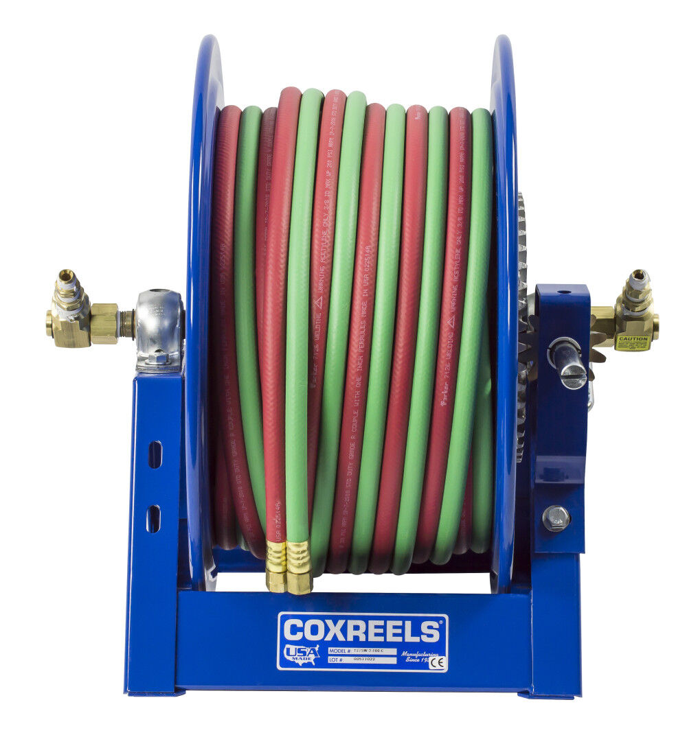 Coxreels Hose Reel Bevel Geared Crank Welding Dual 3/8in x 100' oxy