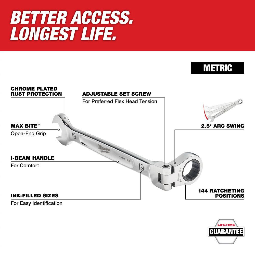 Milwaukee Combination Wrench Flex Head Ratcheting 8mm, large image number 2