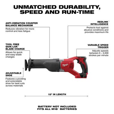 Milwaukee M18 SAWZALL Reciprocating Saw (Bare Tool), large image number 1