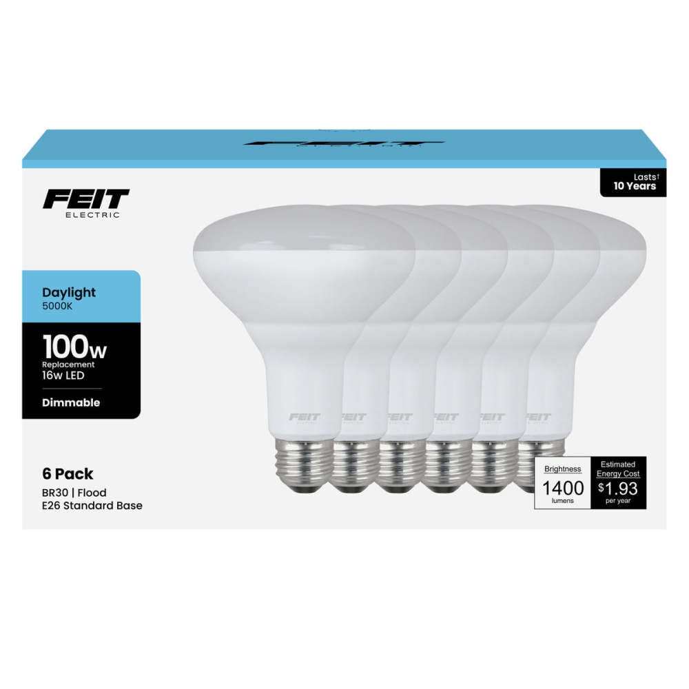 Feit Electric 16W 1400 Lumens BR30 E26 Base Reflector LED Bulb Daylight White 6 Pieces – 3018659