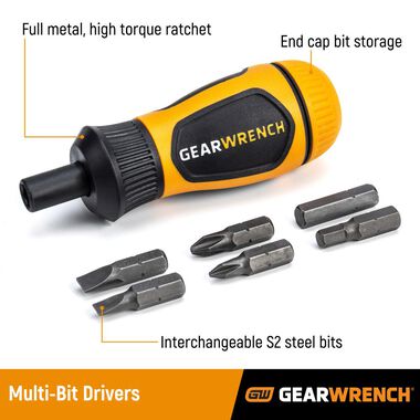 GEARWRENCH Multi Bit Driver Stubby Ratcheting 6 in 1, large image number 7