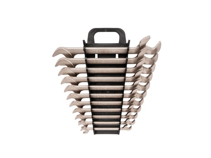 Tekton Angle Head Open End Wrench Set with Holder, 11 Piece (3/8-1 Inch)