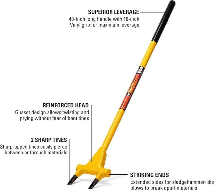 Honey Badger 2 Tines Demolition Fork Wrecking Bar with 40 Inch Length Handle, large image number 1