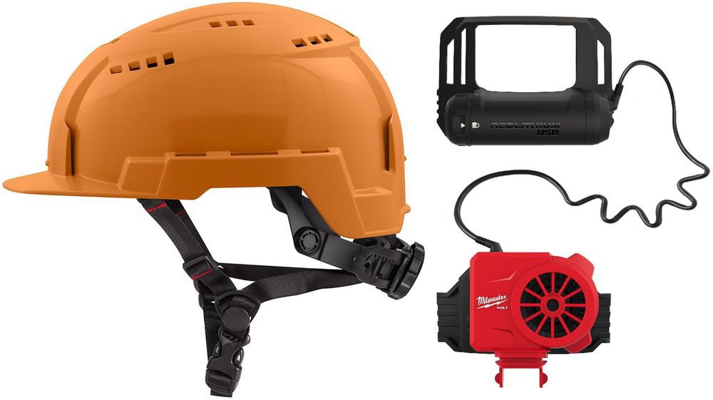 Milwaukee BOLT Orange Front Brim Vented Helmet Class C & Cooling Fan Bundle - MIL000011770