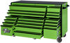 Extreme Tools RX Series 72 Inch W x 30 Inch D 19 Drawer Triple Bank Roller Cabinet 250lbs Slides Green with Black Drawer Pulls, small image number 2