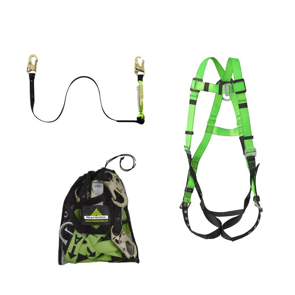 Peakworks Lightweight Adjustable Full Body Safety Harness 6 Ft. Lanyard with Snap Hooks and Mesh Carrying Bag Compliance Kit Green 19 In. H. x 17 In. L. x 14 In. W. Universal Fit, large image number 1