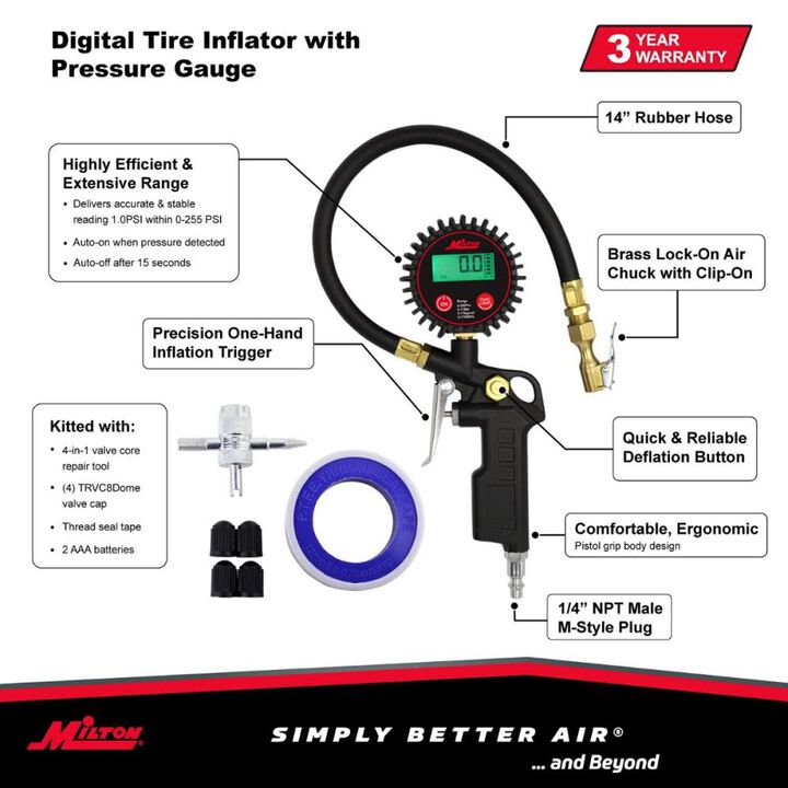 Milton Digital Tire Inflator Car Accessories and Tire Pressure Gauge, large image number 7