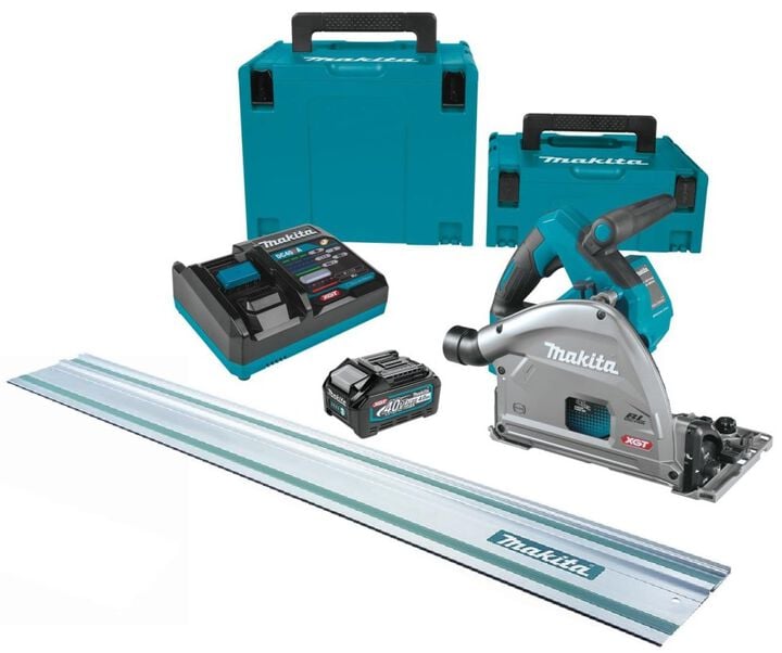 Makita XGT 40V Max 6 1/2 Inch Plunge Circular Saw Brushless Cordless Kit & 55 Inch Guide Rail