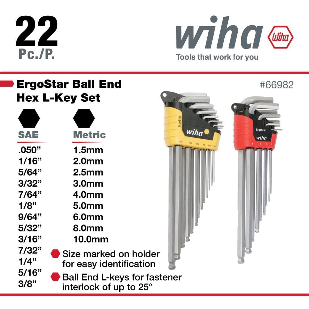 Wiha ErgoStar Ball Hex Metric & Inch L-Key 22 Pc. Set, large image number 3