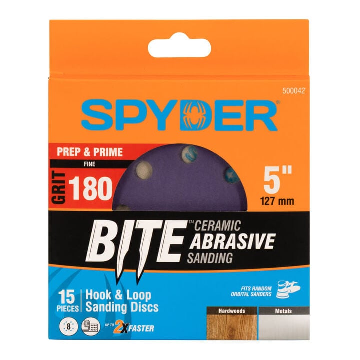Spyder 180 Grit Ceramic Sanding Discs, 5 Inch 8-Hole Hook & Loop 15 Pieces