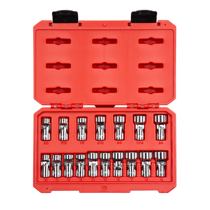 Tekton 3/8 Inch 6 Point U-Joint Socket Set, 17 Pieces (3/8-3/4 Inch, 10-19 mm), large image number 0