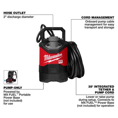 Milwaukee MX FUEL 1HP 2 Inch Submersible Pump (Bare Tool), large image number 5