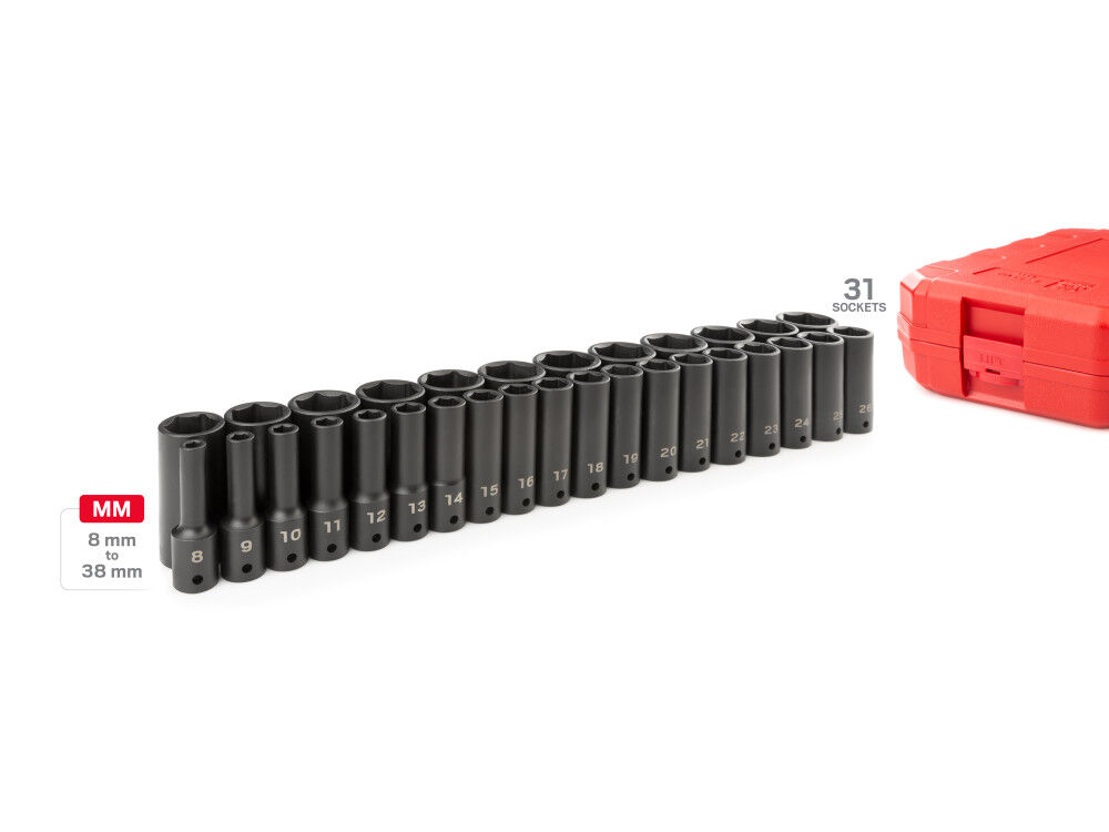 Tekton 1/2 Inch Deep 6 Point Impact Socket Set Case, 31 Piece (8-38 mm), large image number 2