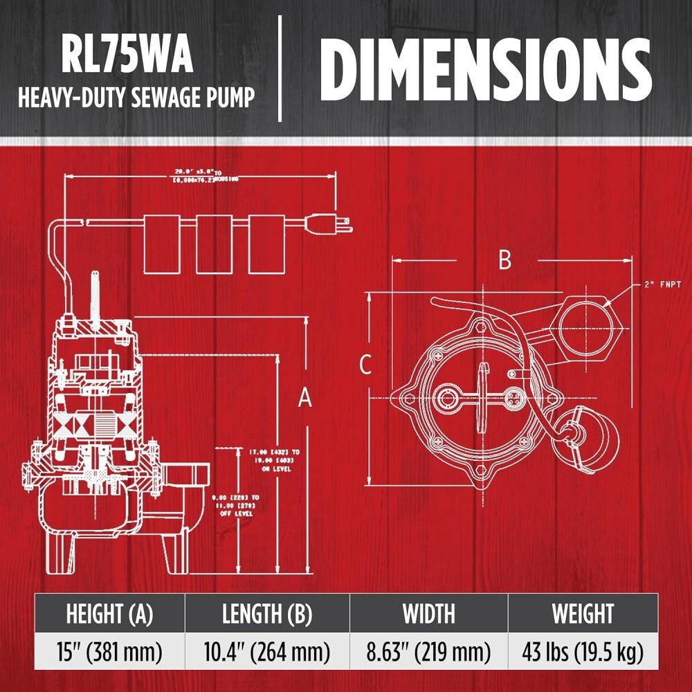 Red Lion 3/4HP 4200 GPH Sewage Pump with Tethered Float Switch, large image number 2