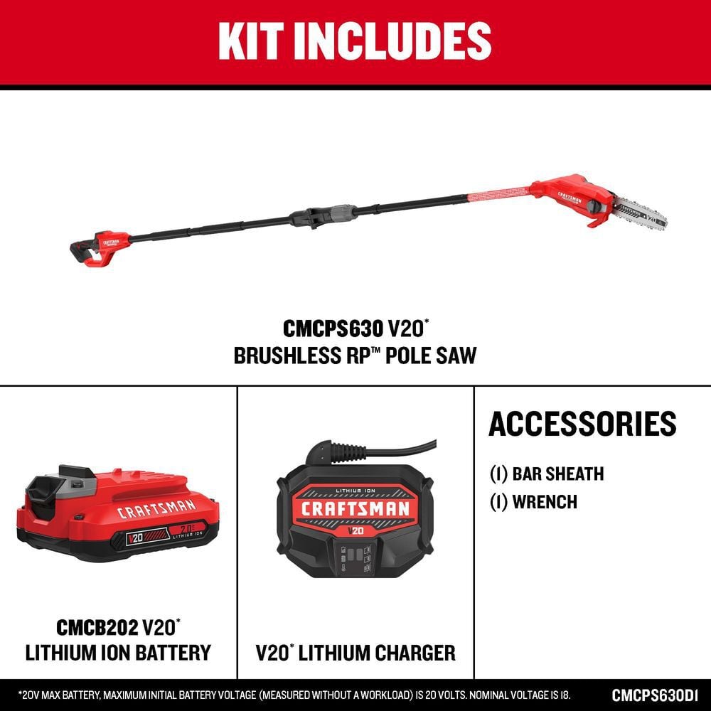 CRAFTSMAN V20 BRUSHLESS RP 8 Inch Pole Saw Kit, large image number 9