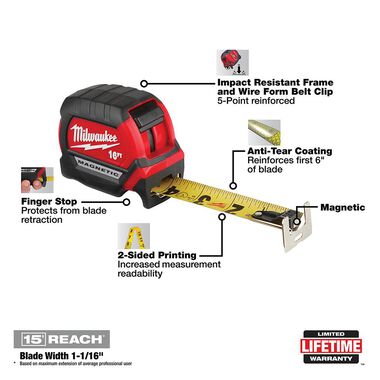 Milwaukee 16Ft Compact Magnetic Tape Measure, large image number 1