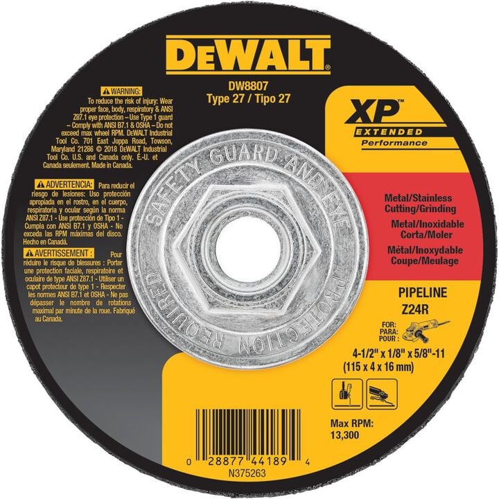 DEWALT 4-1/2 Inch x 1/8 Inch x 5/8 Inch to 11 XP Grinding Wheel, large image number 0