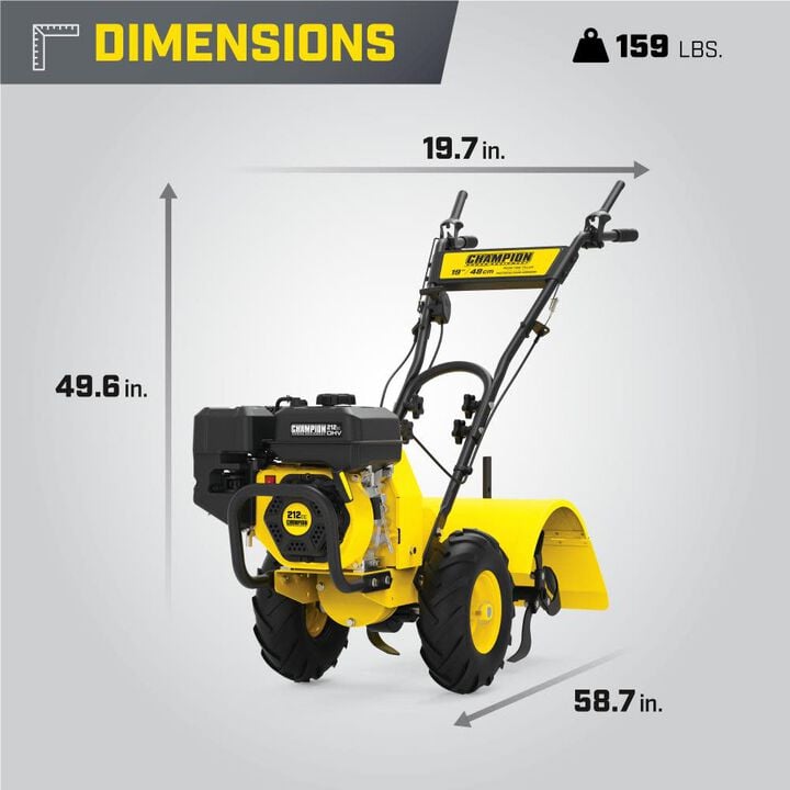 Champion Power Equipment Champion 19-Inch Counter Rotating Rear Tine Tiller with Self-Propelled Agricultural Tires, large image number 8
