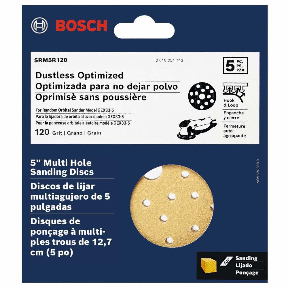 Bosch Multi Hole Hook and Loop Sanding Discs 120 Grit 5in 5pc, large image number 2