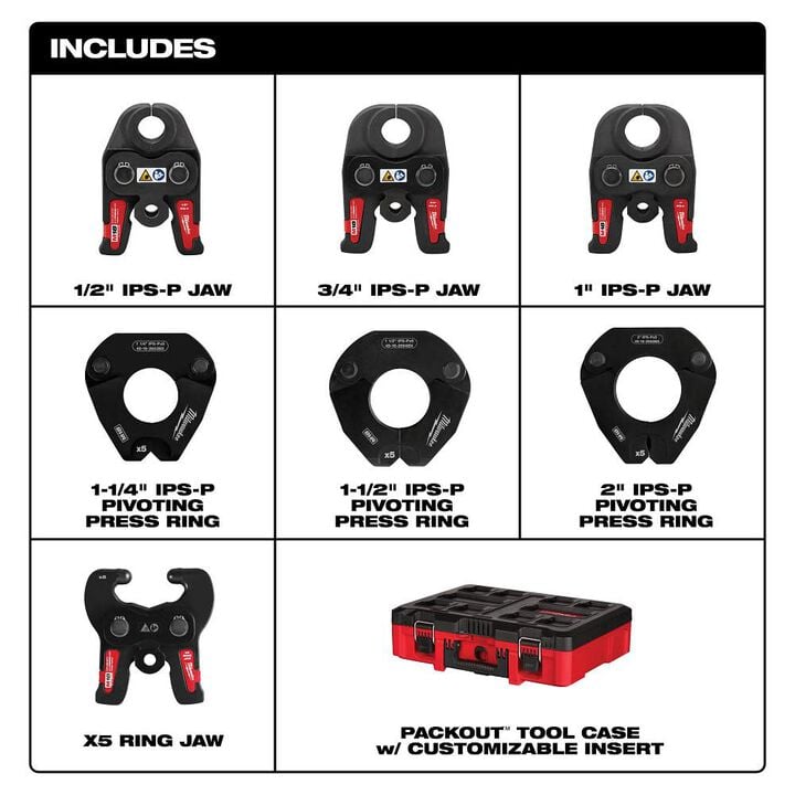 Milwaukee 1/2 Inch- 2 Inch IPS-P Jaw and Pivoting Ring Kit for M18 FORCE LOGIC Press Tools, large image number 1
