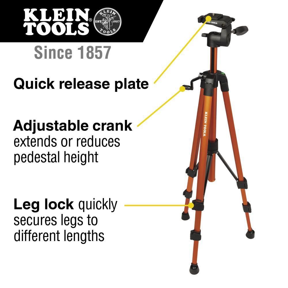 Klein Tools 22 Inch to 61 Inch Adjustable Lightweight Aluminum Tripod with Mount, large image number 2