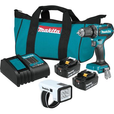 Makita 18V LXT Lithium-Ion Brushless Cordless 1/2 Inch Driver-Drill 3 Ah Kit with L.E.D Flashlight and 2 Batteries