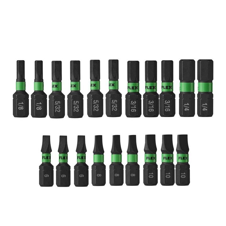 FLEX IMPACKS 1 Inch Mixed Allen and Slotted Impact Driver Bit Set, 20 Pieces, large image number 1