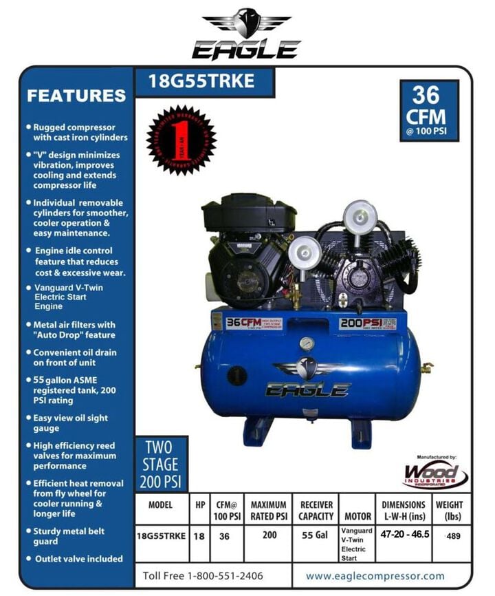 Eagle Compressor 55 Gallon Stationary Gas Air Compressor, large image number 1