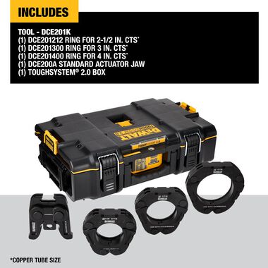 DEWALT 2 1/2" to 4" CTS Press Rings & Actuator Kit with Toughsystem 2.0 Tool Box DCE201K from - Acme Tools