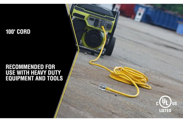 Southwire SJTW 100 Ft 10/3 20 Amp Yellow Jacket Outdoor Heavy-Duty Extension Cord with T-Blade Power Light Plug, large image number 4