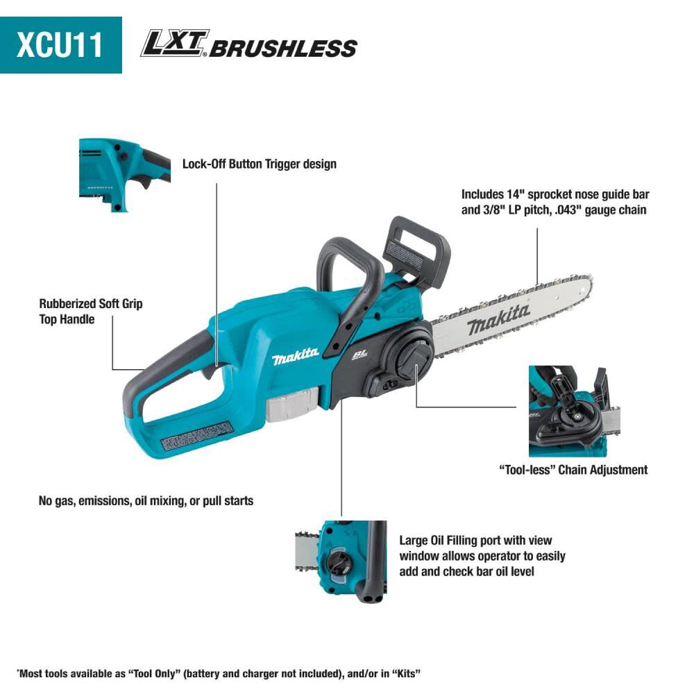 Makita 18V LXT 14in Chain Saw (Bare Tool) XCU11Z - Acme Tools