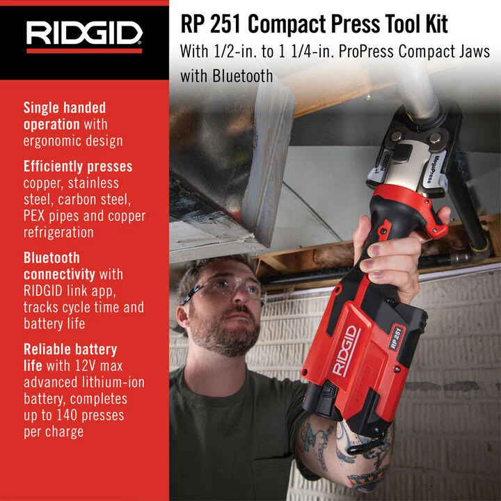 Ridgid RP 251 Press Tool Battery Kit with ProPress Jaws (1/2 Inch-1 1/4 Inch), large image number 1