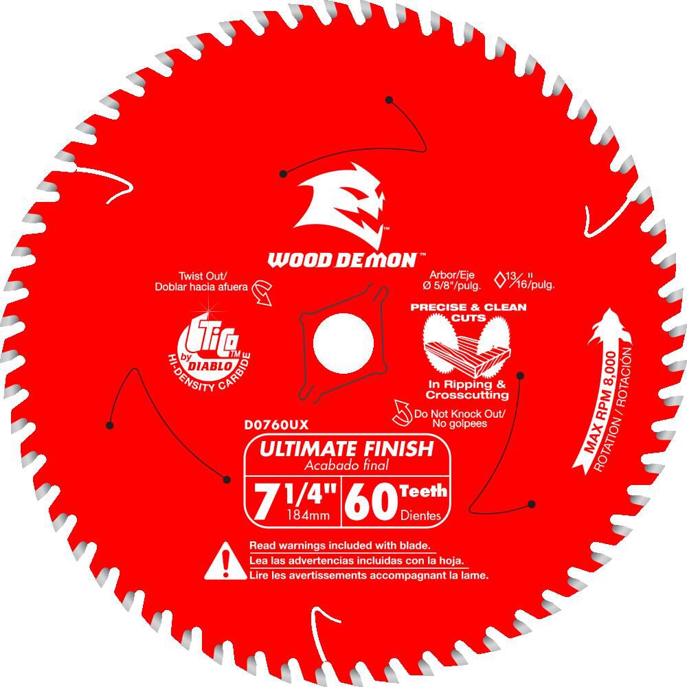 Diablo Tools 7-1/4 60T Wood Demon Ultimate Finish Carbide Saw Blade for Wood – D0760UX