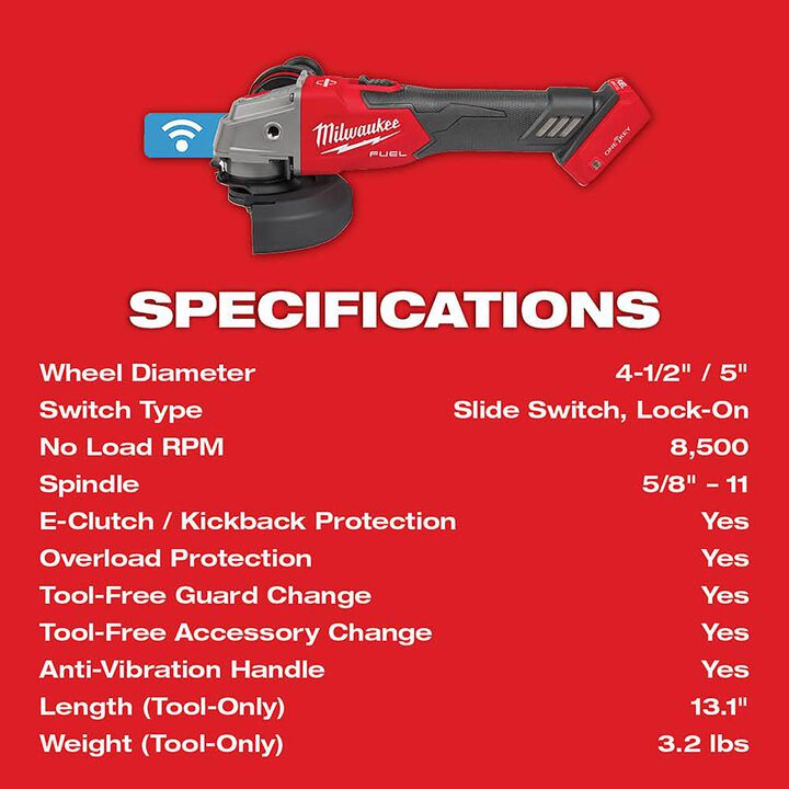 Milwaukee M18 FUEL 4-1/2inch / 5inch Braking Grinder with ONE-KEY (Bare Tool) Reconditioned, large image number 6