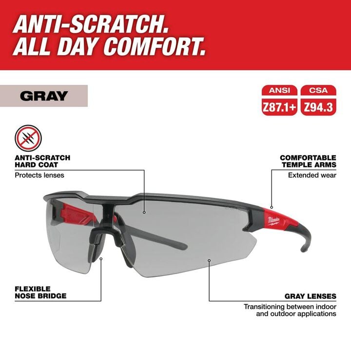 Milwaukee Safety Glasses - Gray Anti-Scratch Lenses (Polybag), large image number 1