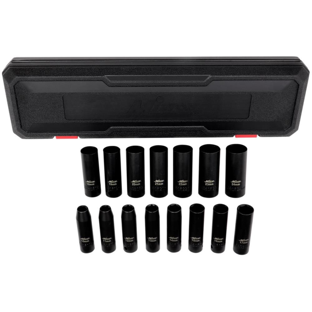 Milton 1/2 Drive Deep 6-Point Impact Socket Set 10-24mm Metric Steel Coated Black Oxide Finish 15pc, large image number 1