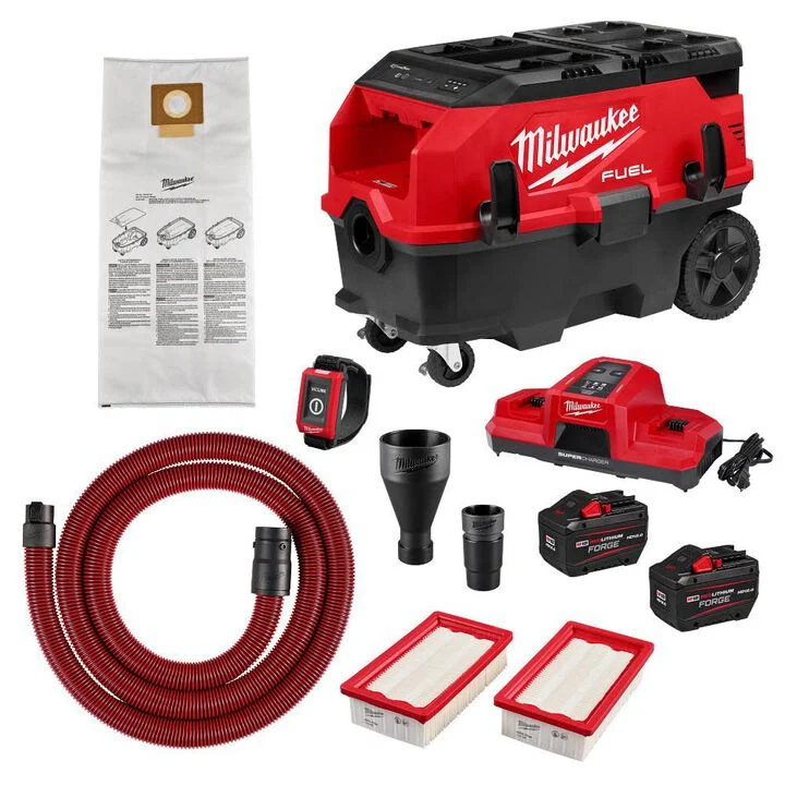 Milwaukee M18 FUEL 9 Gallon Dual Battery Dust Extractor w/ PACKOUT Compatibility and VACLINK Kit