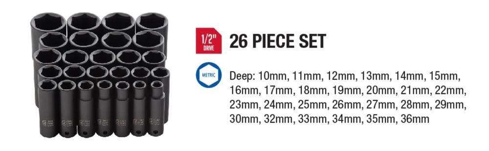 Sunex 1/2 In. Drive Deep Metric Impact Socket Set 26 pc., large image number 6