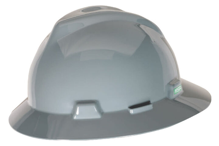 MSA Safety Works V Gard Slotted Full Brim Hard Hat Gray with Fas Trac III Suspension