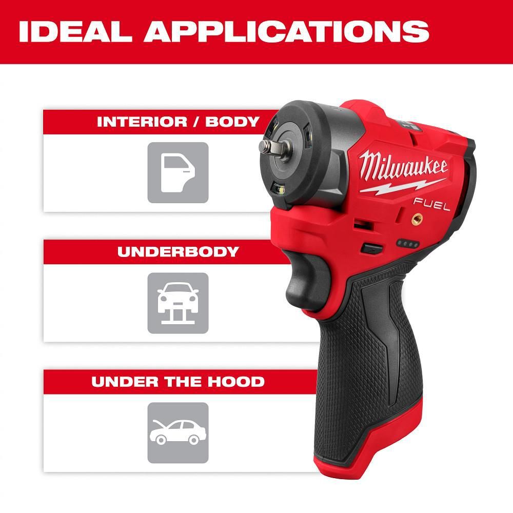 Milwaukee M12 FUEL 1/4 Inch Subcompact Impact Wrench (Bare Tool) with Protective Boot, large image number 9