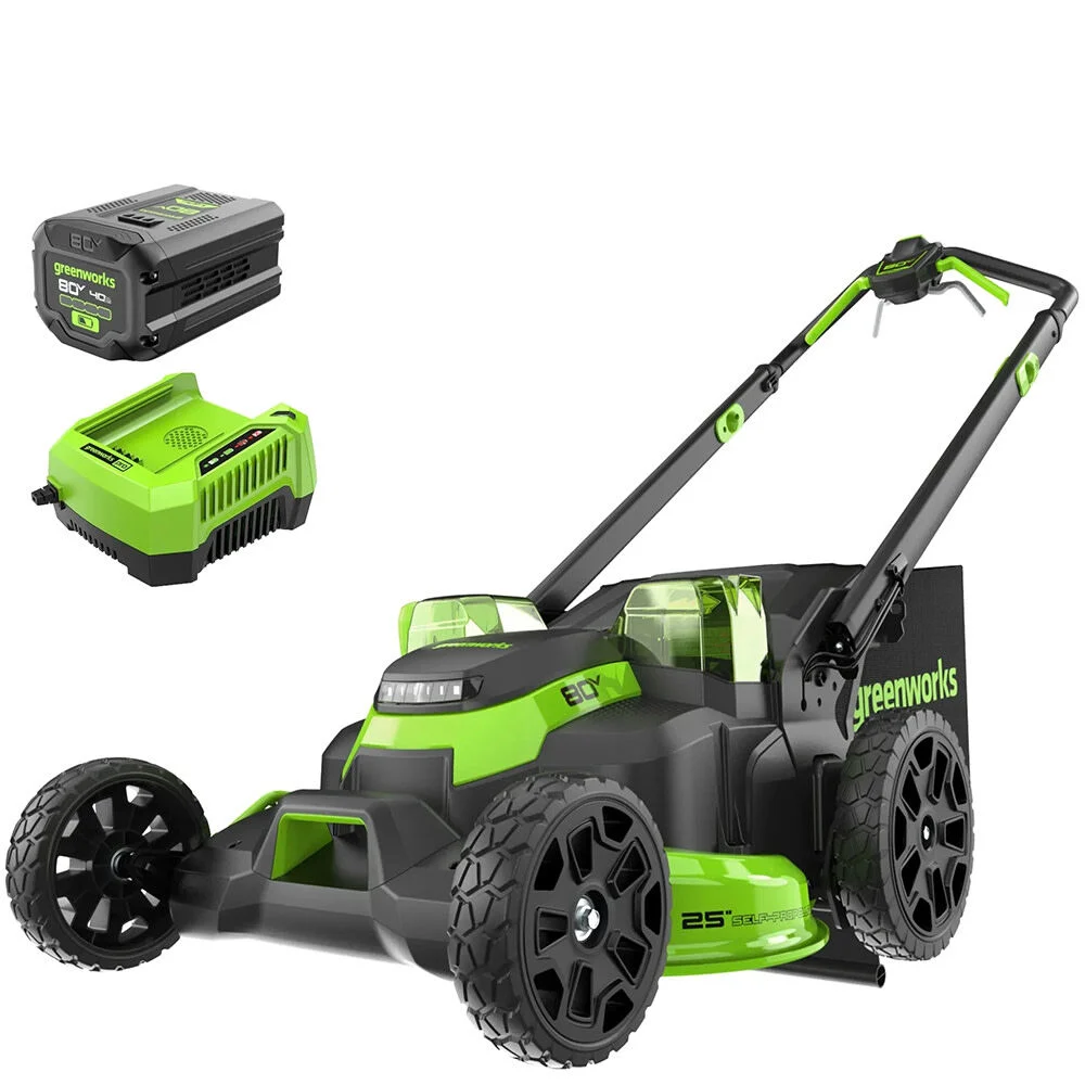 Greenworks 80V 25in Cordless Dual Blade Self Propelled Lawn Mower Kit with 4Ah Battery & Charger, large image number 1