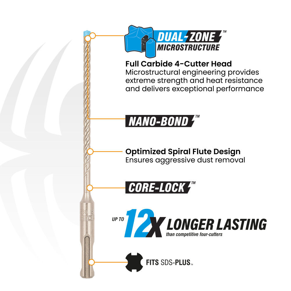 Spyder 3/16 Inch x 6 Inch SDS-Plus Hammer Drill Bit, 4 Full Carbide Cutter, large image number 3