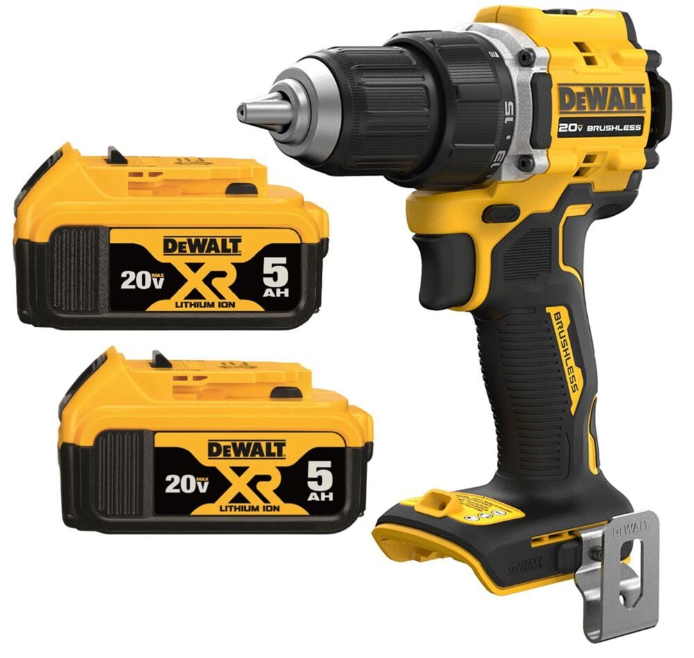 DEWALT Atomic Compact Series 20V Max Brushless Cordless 1/2 Inch & 20V Max XR 5Ah Battery 2 Pack Bundle – DCB205-2-DCD794B