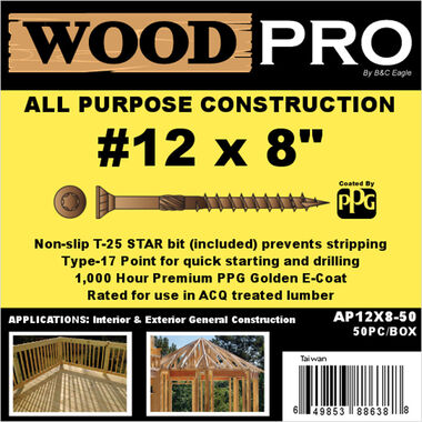 Woodpro (50) #12 x 8 In. All Purpose Wood Screws, large image number 1